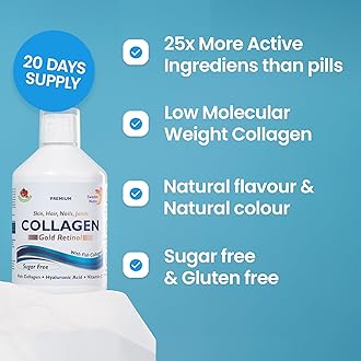 Swedish Nutra - 12,500 mg Hydrolyzed Marine Collagen & Gold Retinol Liquid Supplement - 500 ml Pack, 20 Day Supply | Pure Peptide & Hyaluronic Acid for Healthy Hair, Skin, Nails & Joints I Sugar-Free
