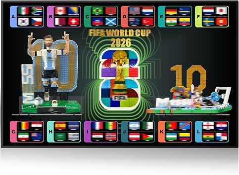 Display Wall Board Compatible with Lego 66818 Lionel Messi & Building Sets 43011 43012 43015 43016 43032 Wall Mount Showcase for Minifigure Collection, Soccer Themed Home Decor