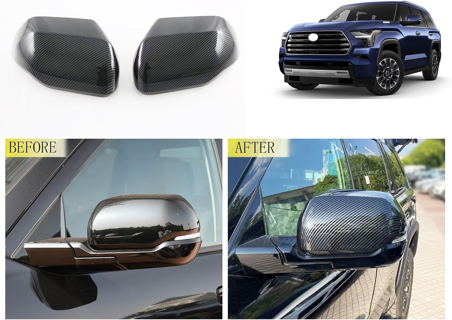 Car Accessories Compatible With Toyota Sequoia 2023 2024 2025 2026 Rear View Mirror Cap Cover Exterior Frame Molding Trim Carbon Fiber Style ABS 2PCS(Fit With Turn Signal Lights)