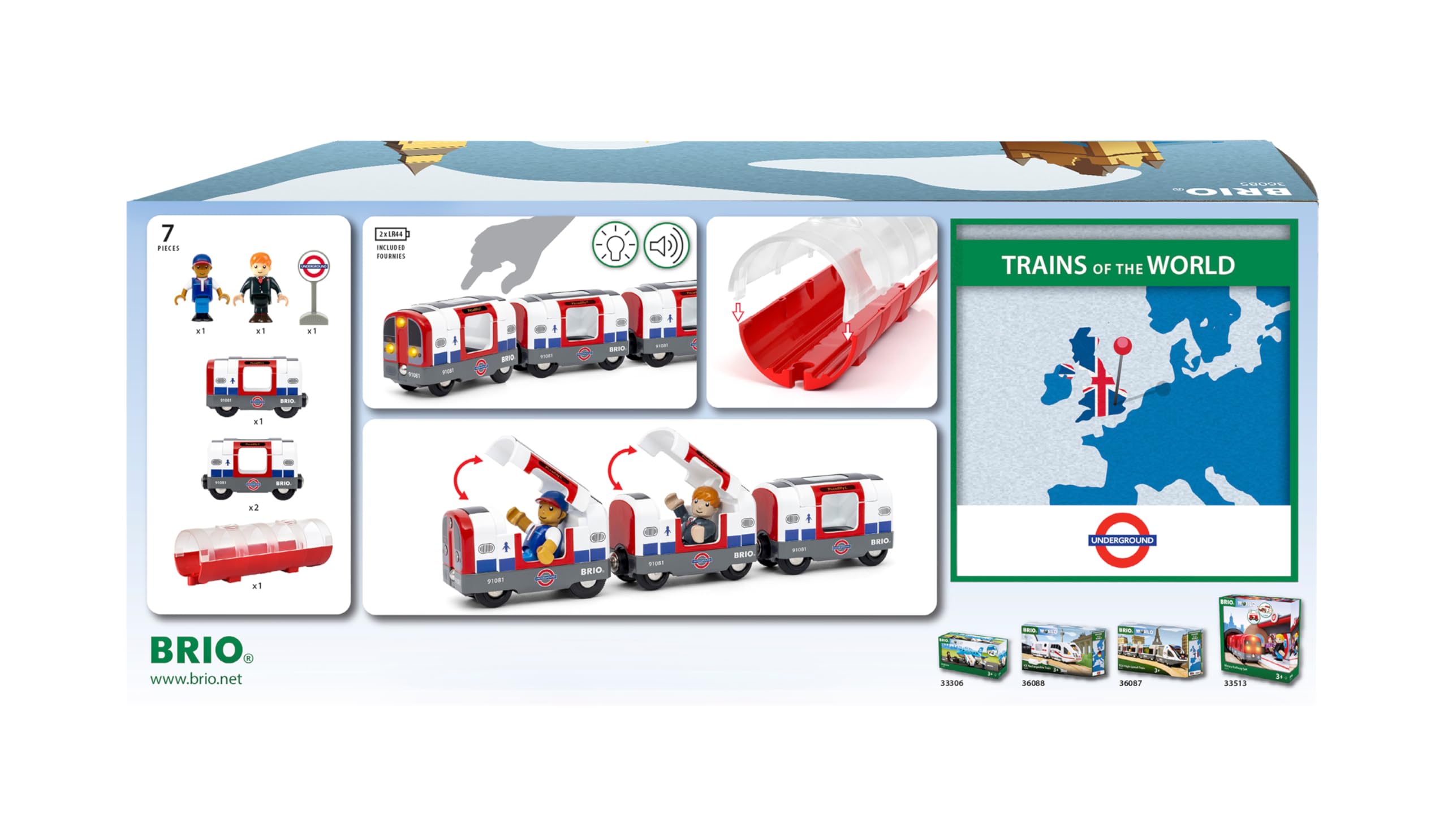 BRIO World - 36085 Trains of the World Londoner U-Bahn mit Licht und Sound - Spielzeugzug mit Licht & Sound für Kinder ab 3 Jahren
