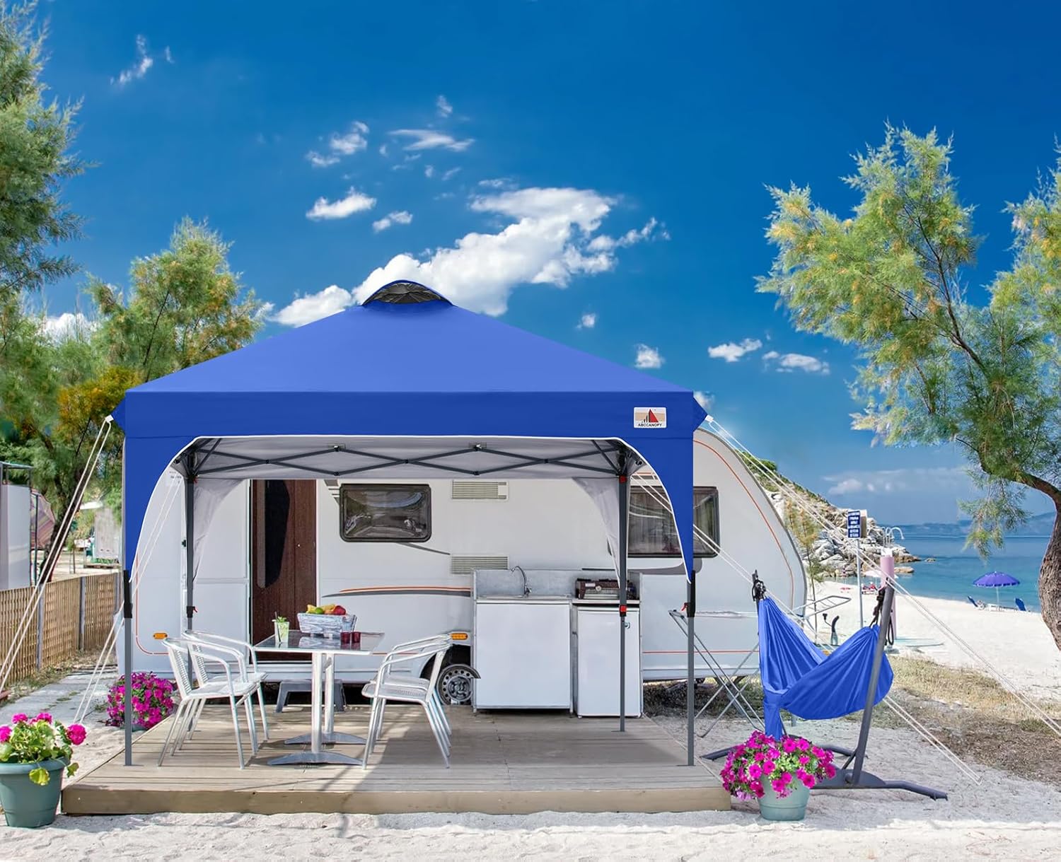 ABCCANOPY Outdoor Pop up Canopy Tent, 10x10 Instant Portable Canopy for Camping, Beach, Backyard,Blue