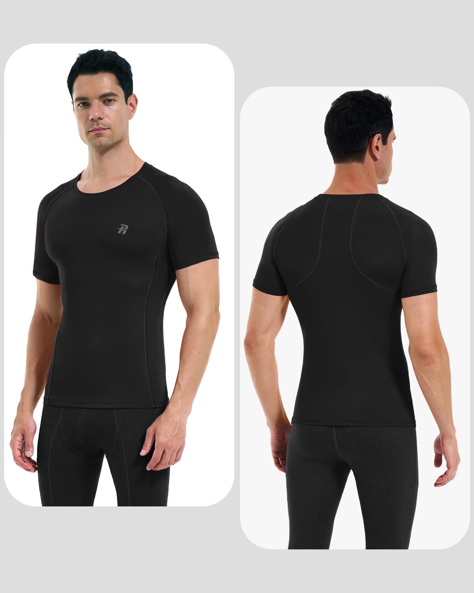 Runhit 3er-Pack Herren-Kompressions-Shirts, kurzärmelig, sportliches T-Shirt, kühles Trocken, Workout-Tops, Sportunterhemd