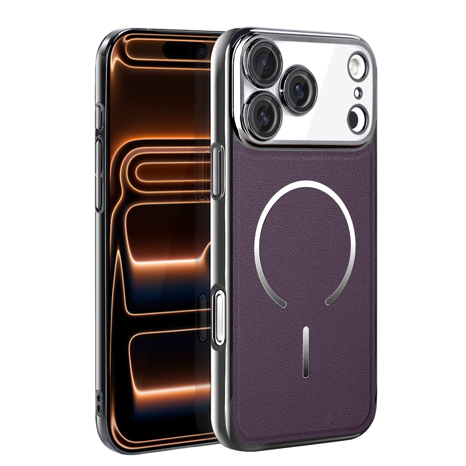 Étui iPhone 17 Pro Max couleur violet en cuir véritable magnétique coque rigide - 8