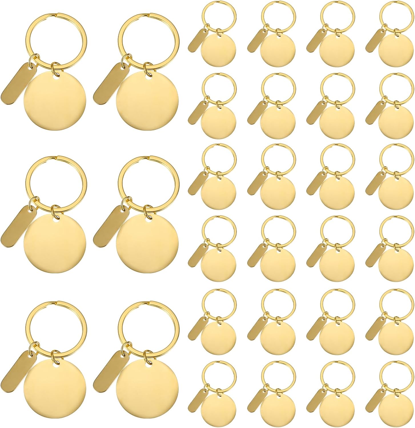 PATIKIL Stainless Steel Engraving Keychain Blanks, 30Pcs Metal Laser Engravable Stamping Blanks Key Ring Tags with Hanging Tag for DIY Keychain, Craft, Gold Tone(Round)