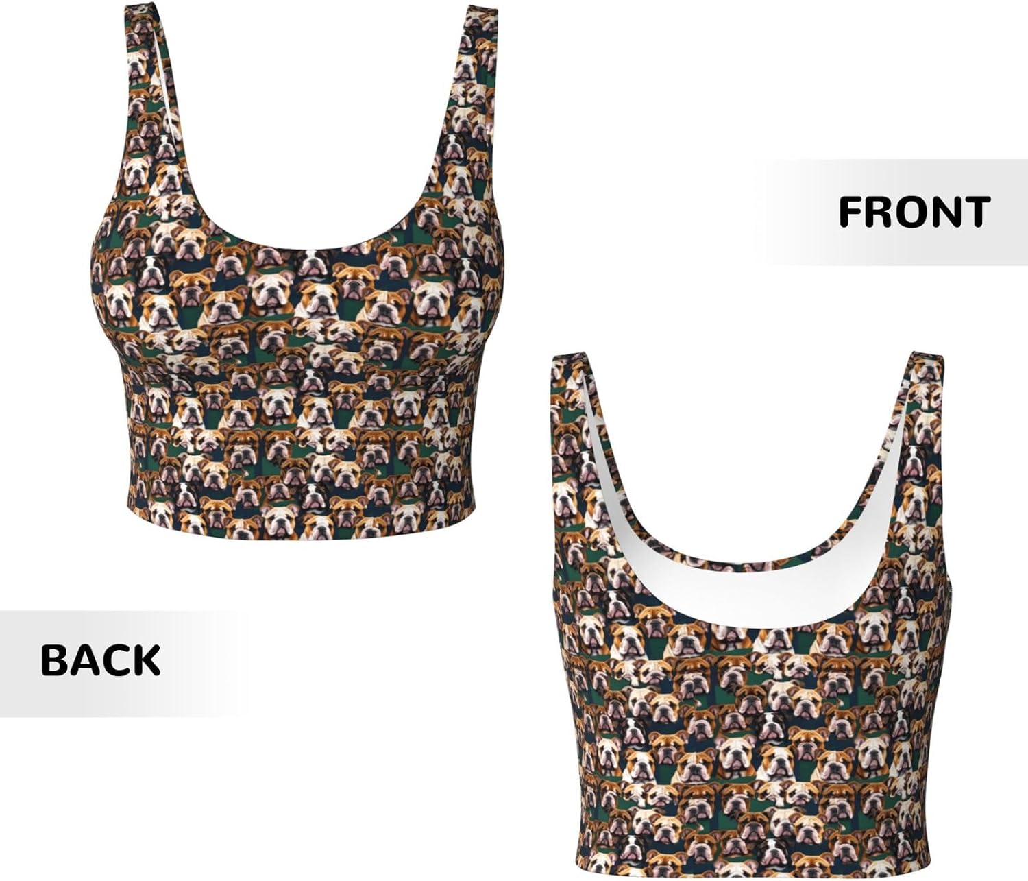 Cute English Bulldog Print Women's Sports Vest Breathable for Yoga Running Gym Athletic Casual Sleeveless Top