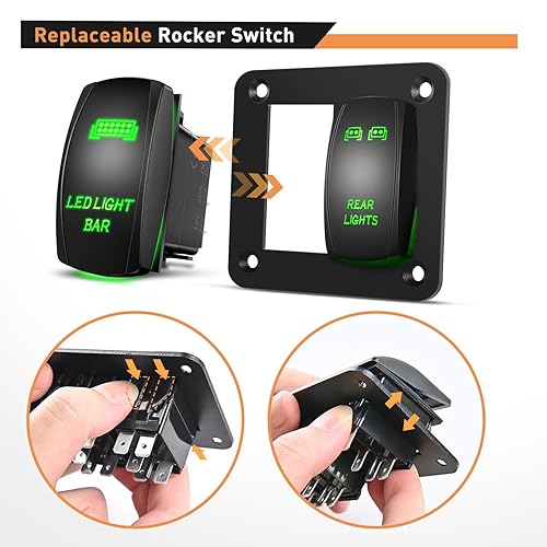 Vista 5 de GOOACC Panel de interruptor basculante de 2 cuadras, interruptor de barra de luz LED, interruptor de luces traseras, 12 interruptores verdes de 24 V