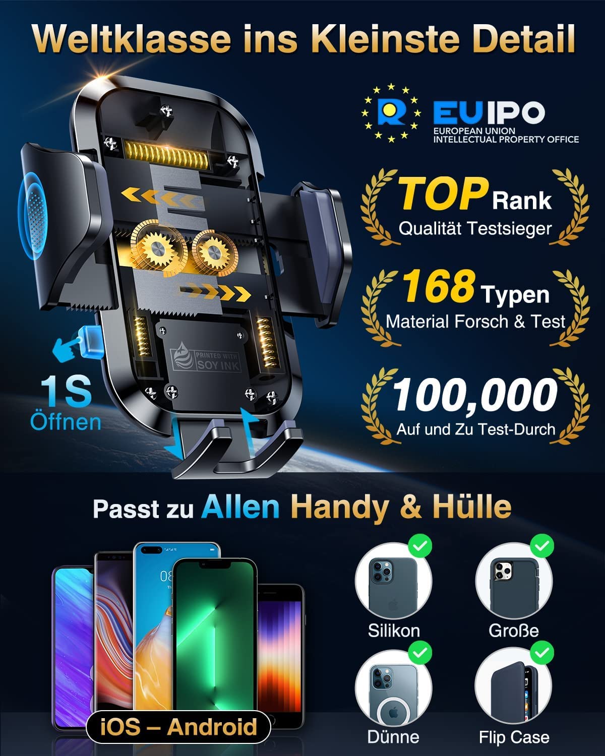 VANMASS Handyhalterung Auto 2026 Upgrade 4 in 1 Saugnapf & Lüftung 100% Sicher Universale Handy Halterung Auto für Armatur Innentürgriffe Für Alle iPhone 17/16 /15/14 Pro Max Samsung S24/S23 Xiaomi