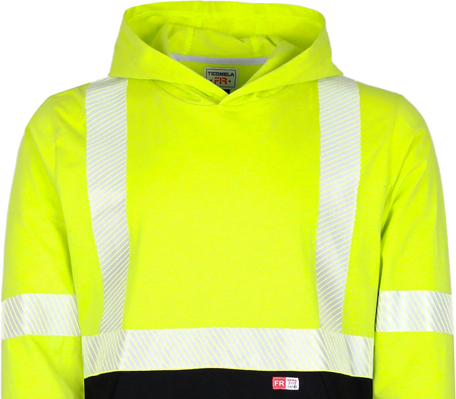 TICOMELA FR Shirts Pullover High Visibility 6oz Lightweight Hi vis Flame Resistant Reflective Hooded Work Shirt - Image 2