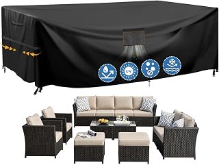 Garden Furniture Cover, Waterproof, 250x160x80cm Oxford Fabric Rectangular, Outdoor Sofa Cover Windproof Sunproof with Handle Strap, Garden Sofa, Table and Chair (Black)