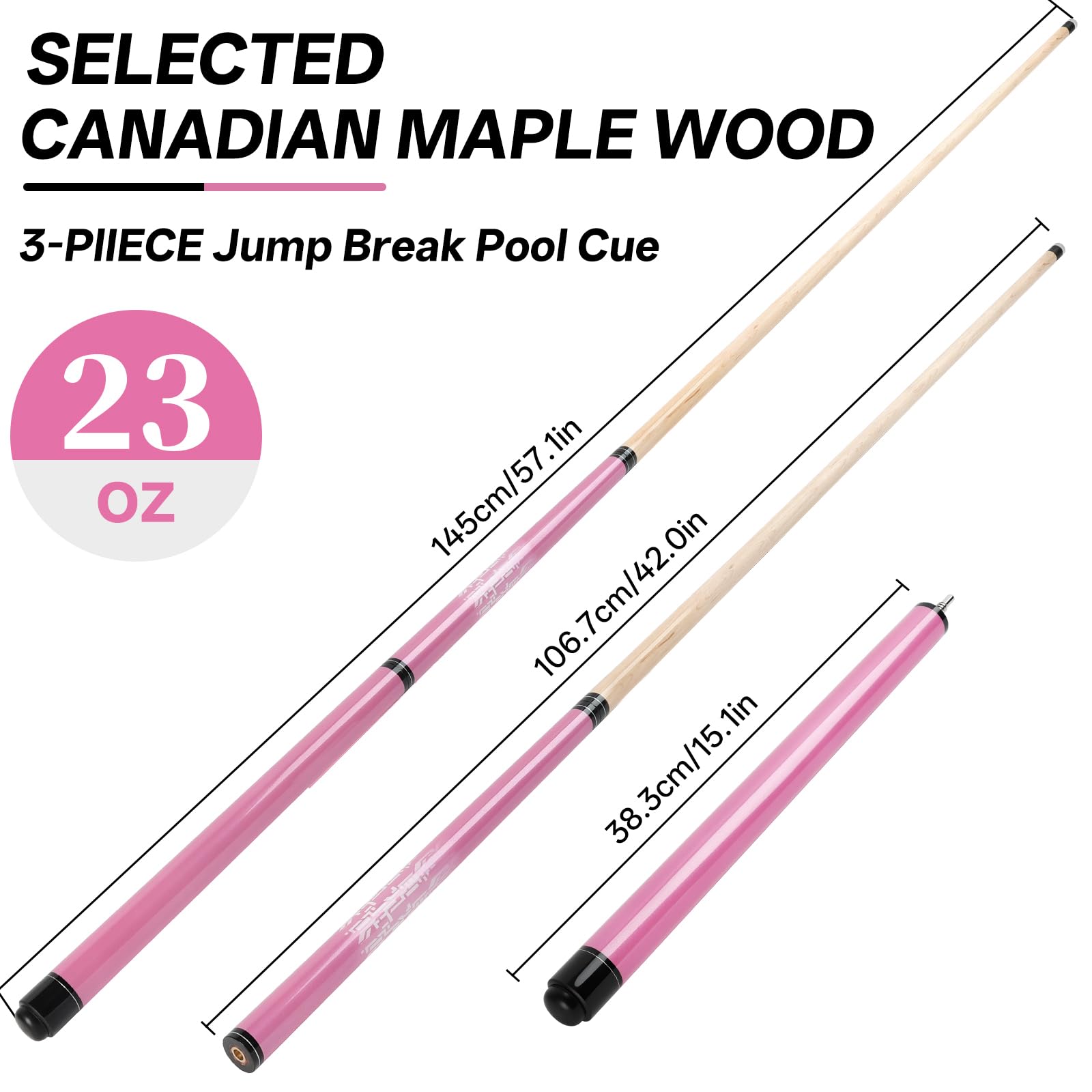 AKLOT Pool Queue, Schwerer Sprungbruch Pause Billard Queue 1 Stück Pool Stick 14mm Bakelite Tip für Explosive Breaks und Mühelose Sprünge 23/25 oz Rosa/Orange