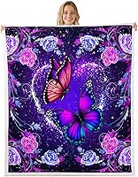 Vista 28 de Colorful Butterfly Fleece Flannel Blanket,Rustic Tree Butterflies Bed Sofa Couch Blanket,50"x60",Retro Blue Tie Dye Fuzzy Soft Fleece Throw Blankets