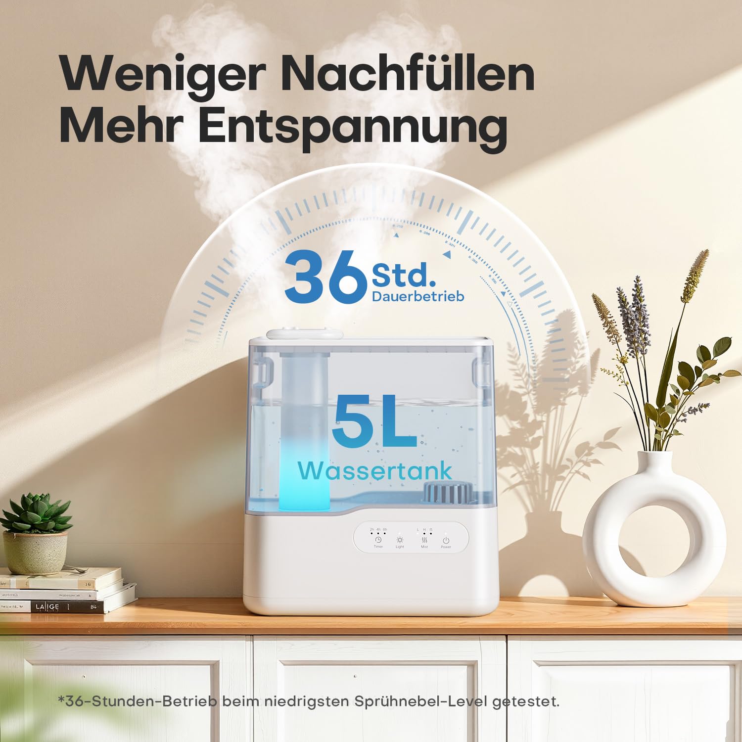 AROEVE Luftbefeuchter 5L Top-Fill Kaltnebel mit Aroma Diffuser, 7-Farben Nachtlicht, Timer, 36H/25dB Leiser Ultraschall
