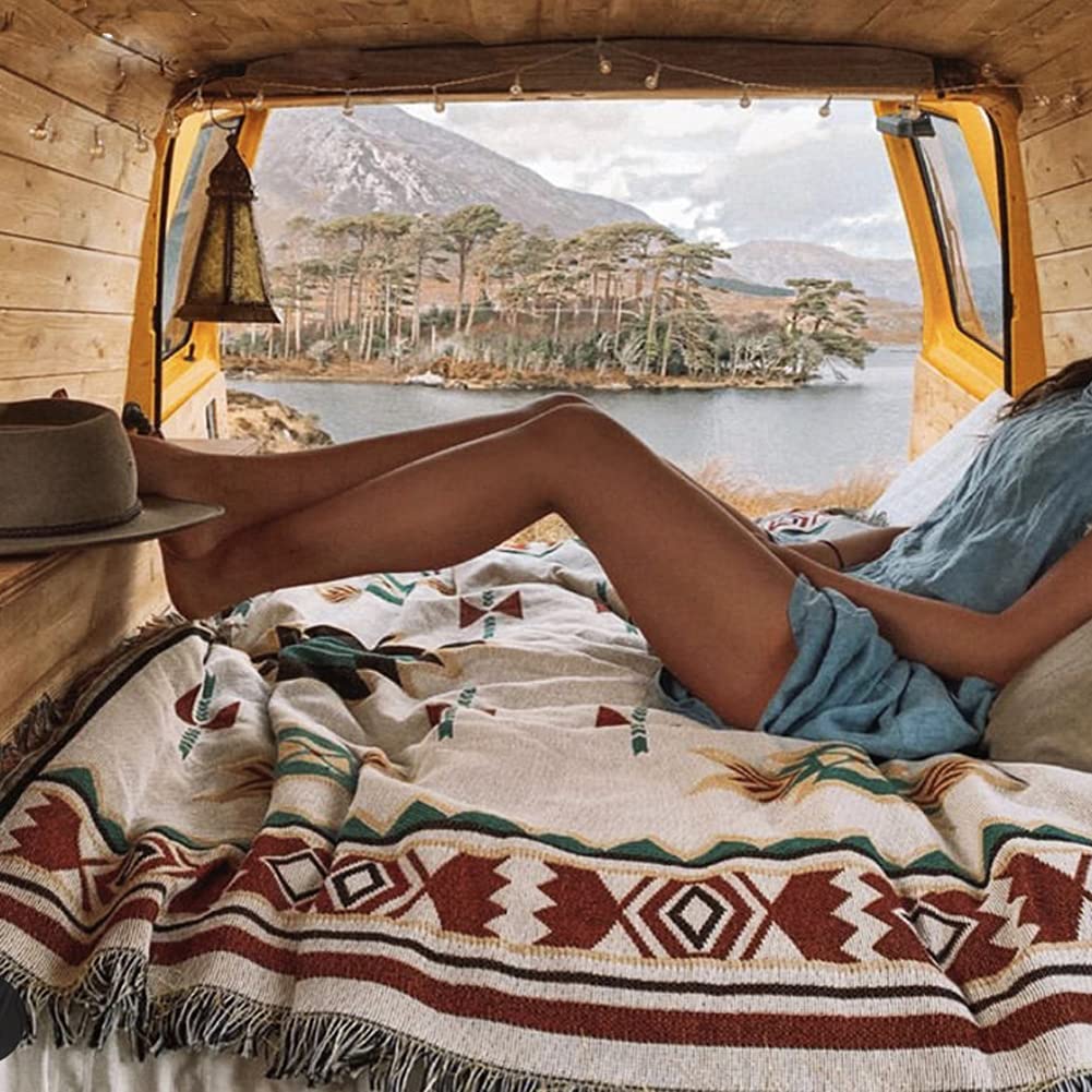 BLANKET Tapis de Pique-Nique Coton Nappe de Table châle 150 cm × 120 cm / 150 cm × 210 cm Couverture de Camping Lavable en Machine pour Plage Jardin randonnée Voyage Voiture Sofa Chaise (Bleu Jaune)