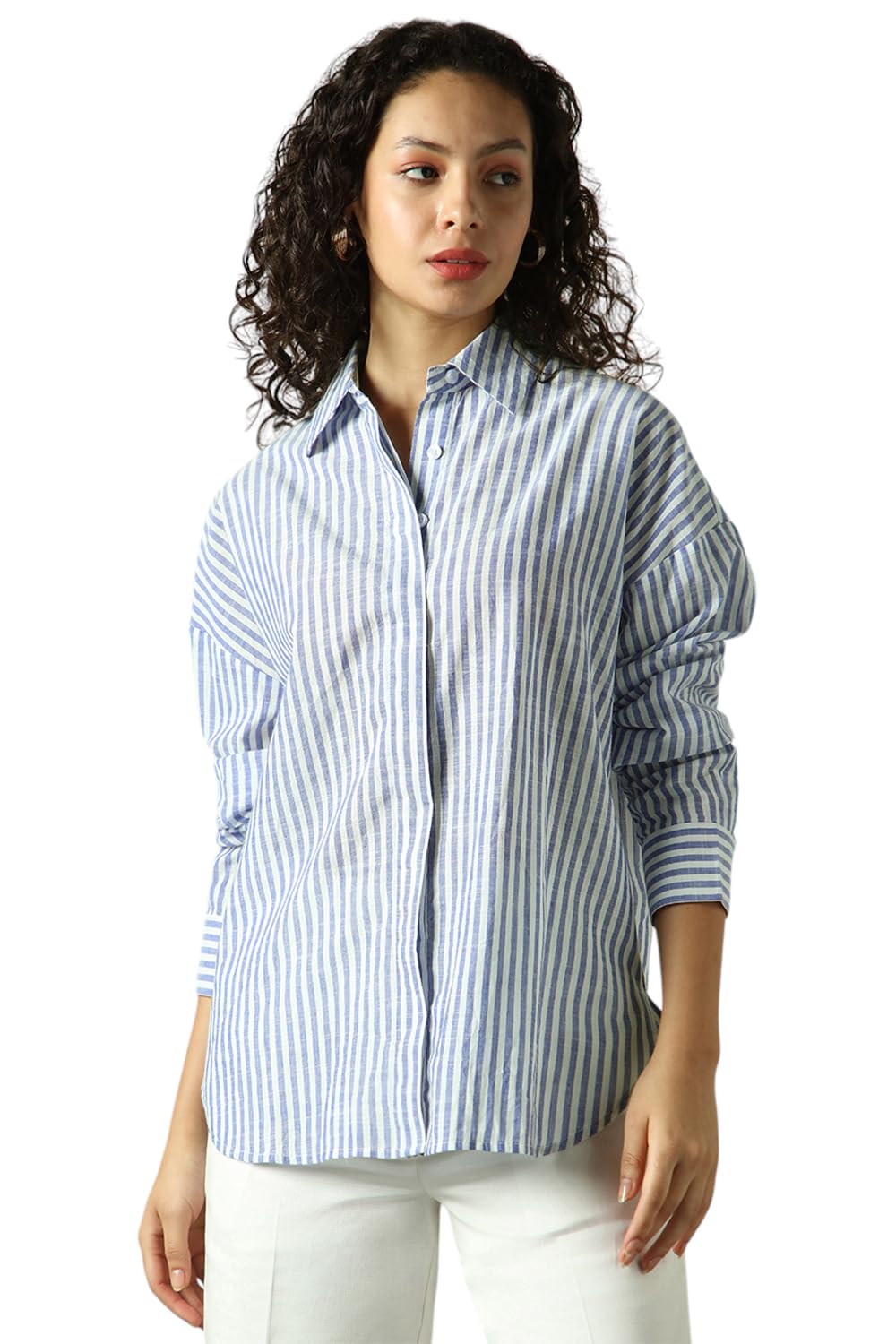 high star clothing HIGH Star Oversized Striped Cotton Shirt for Women | Stylish Tops for Women | Comfortable and Trendy Casual Shirt-picture-21