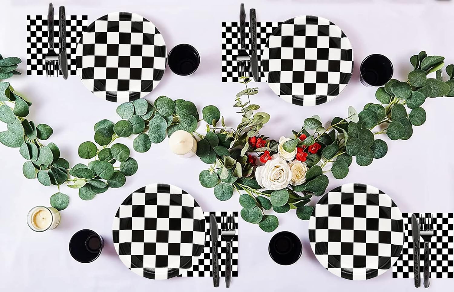 60Pcs Race Car Black and White Checkered Party Supplies - Racing Tableware Set with 7" Plates, Checkered Flag Napkins, Forks for Race Car Themed Birthday Party Decorations (Serves 20) image 5