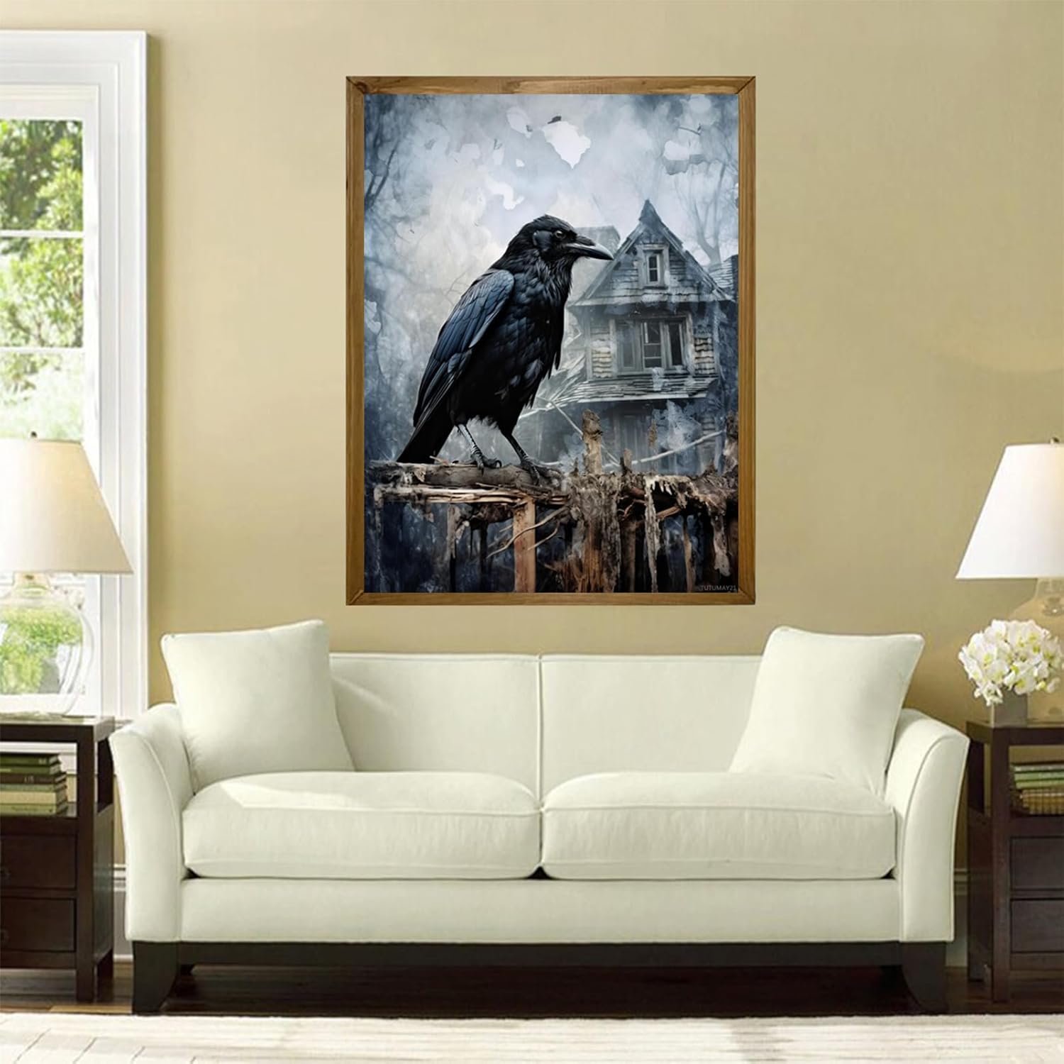 Christmas Gift Crow Black Bird 5D Diamond Art Painting Kits for Adults Round Full Drill DIY Gems Cross Stitch Canvas Painting by Diamond Mosaic Craft for New Year's Day Valentine's Day 12x16 inch