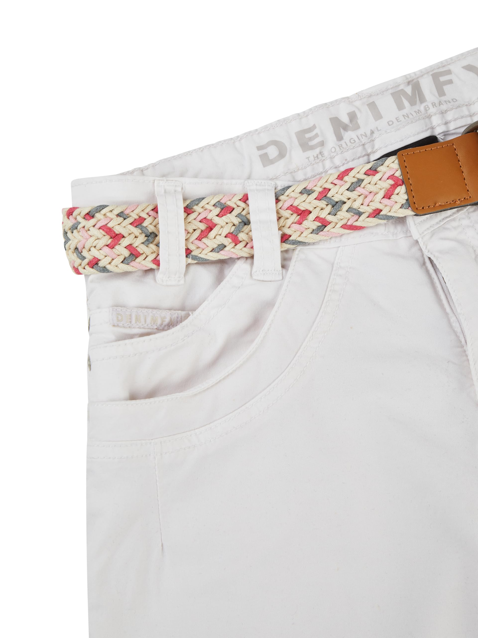 DENIMFY Bermuda Shorts Damen mit Gürtel Regular Fit DFPia Kurze Hose Chino Short Sommer Stretch Einfarbig Weiß Beige Pink Blau Olive Navy S M L XL XXL