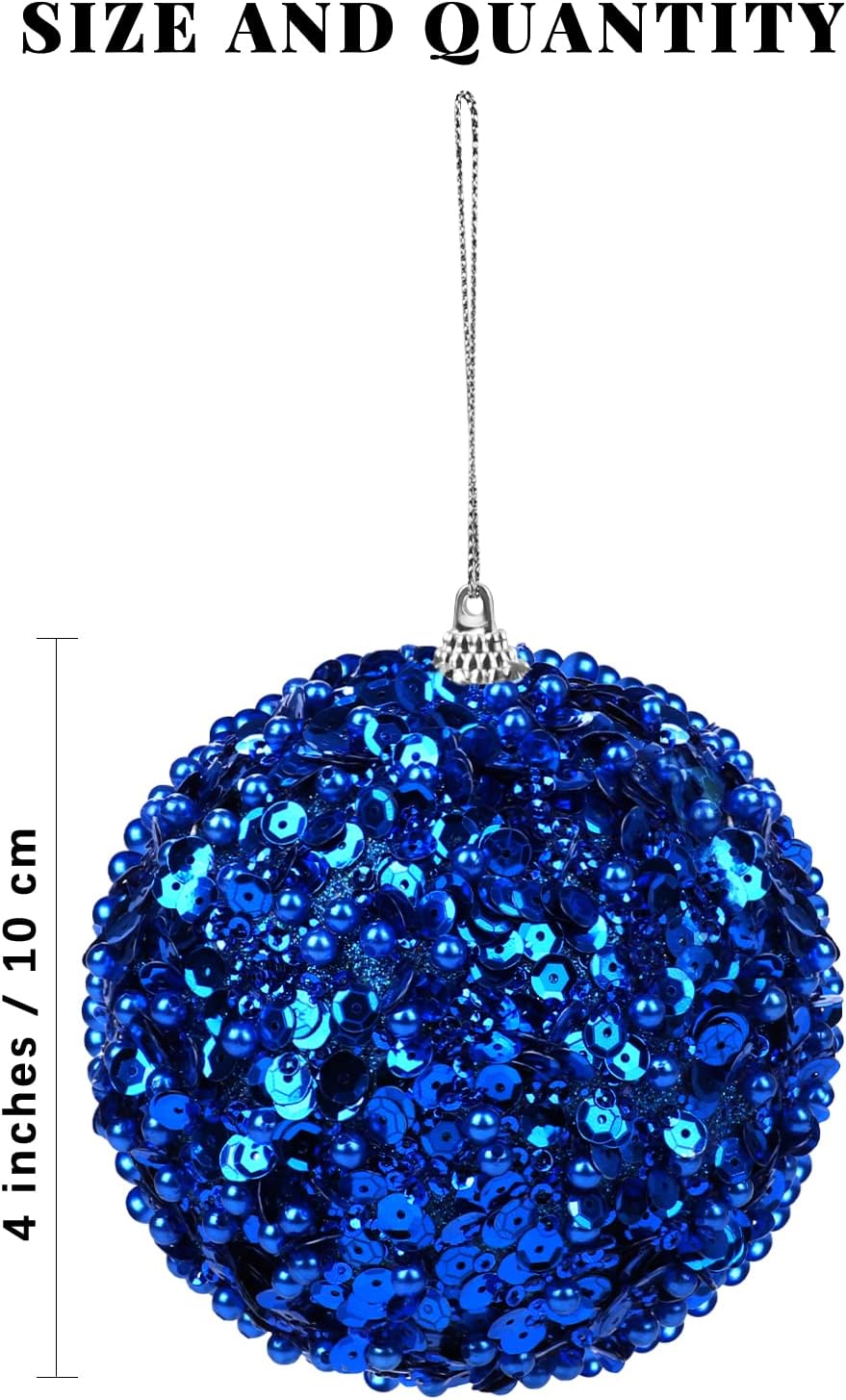 MCEAST 8 Pieces 4 Inches Christmas Ball Ornaments Sequin Glitter Ball Decorative Xmas Baubles Set ?Festive Hanging Ornaments for Xmas Tree House Holiday Wedding Party Decoration, Royal Blue Royal Blue 4 Inches
