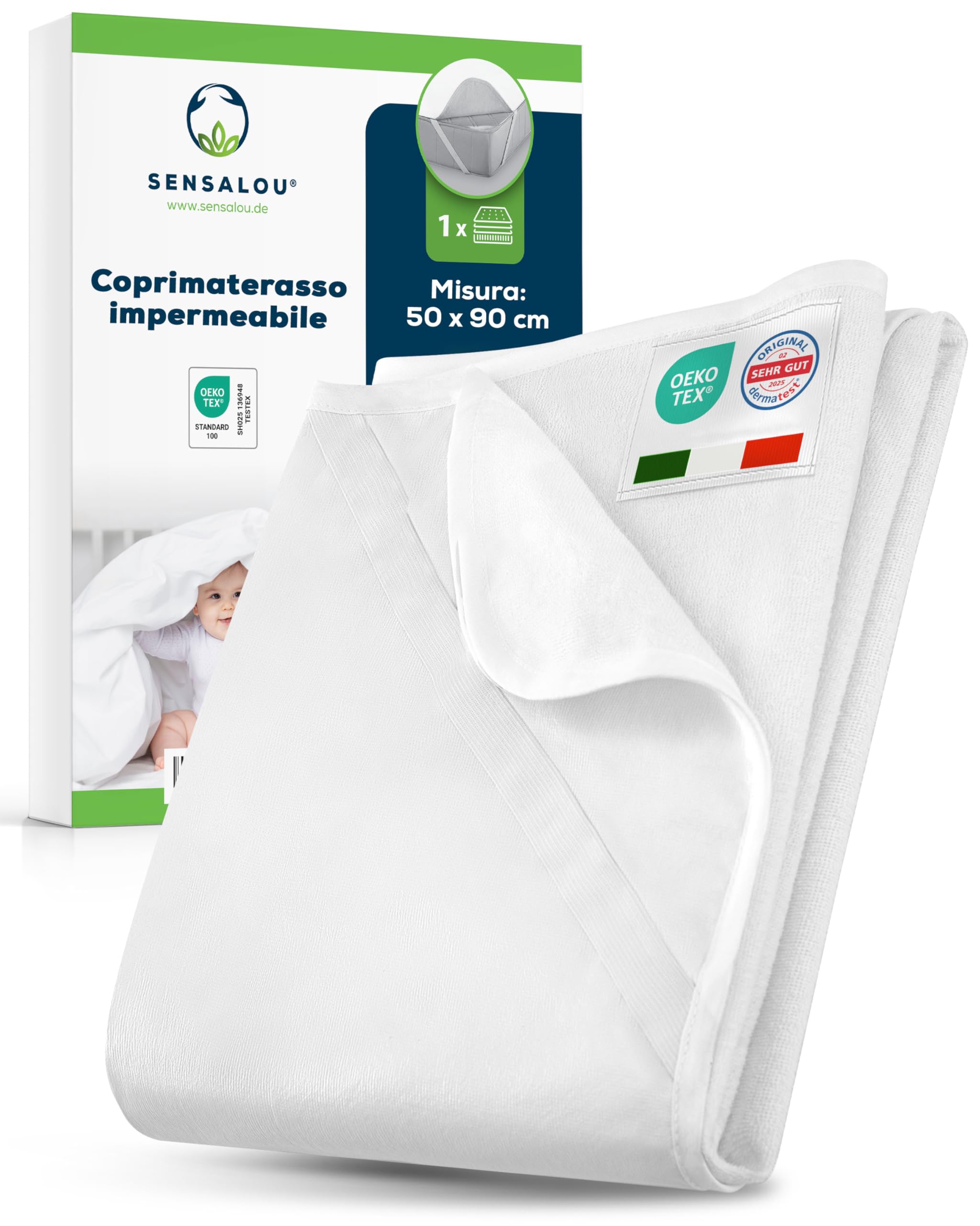 Sensalou Coprimaterasso impermeabile 50x90 cm letto per bambini – Culla e Lettino Neonato – Antiacaro e Lavabile a 95 °C – Morbido e silenzioso