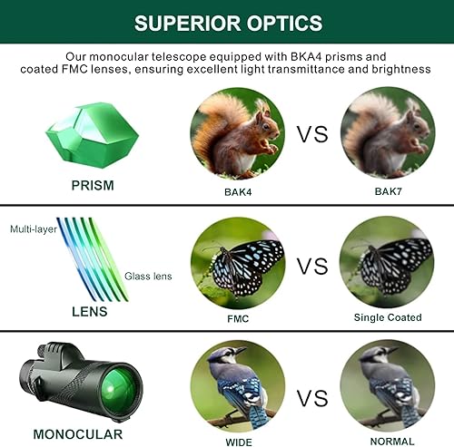 Miniatura 8 de Telescopio monocular de 40 x 60 pulgadas de alta potencia con baja luz de visión – para adultos con soporte para teléfono inteligente, para observar