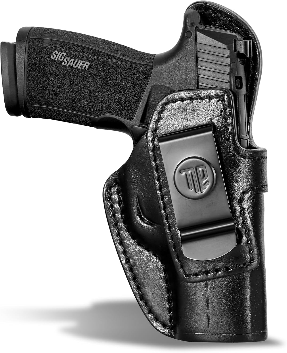 TriggerBlock Retention Leather Compatible with P365 X Macro Holster, Leather Holster for P365 X Macro, Inside Waistband, Canted Metal Clip for Concealment and Comfort, Optics Ready