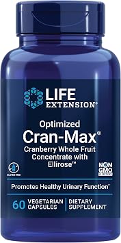 Life Extension Optimized Cran-Max, Cranberry Whole Fruit Concentrate with Hibiscus Extract, Best in Class Support for Female Urinary Tract Health, Gluten-Free, Vegetarian, Non-GMO, 60 Capsules