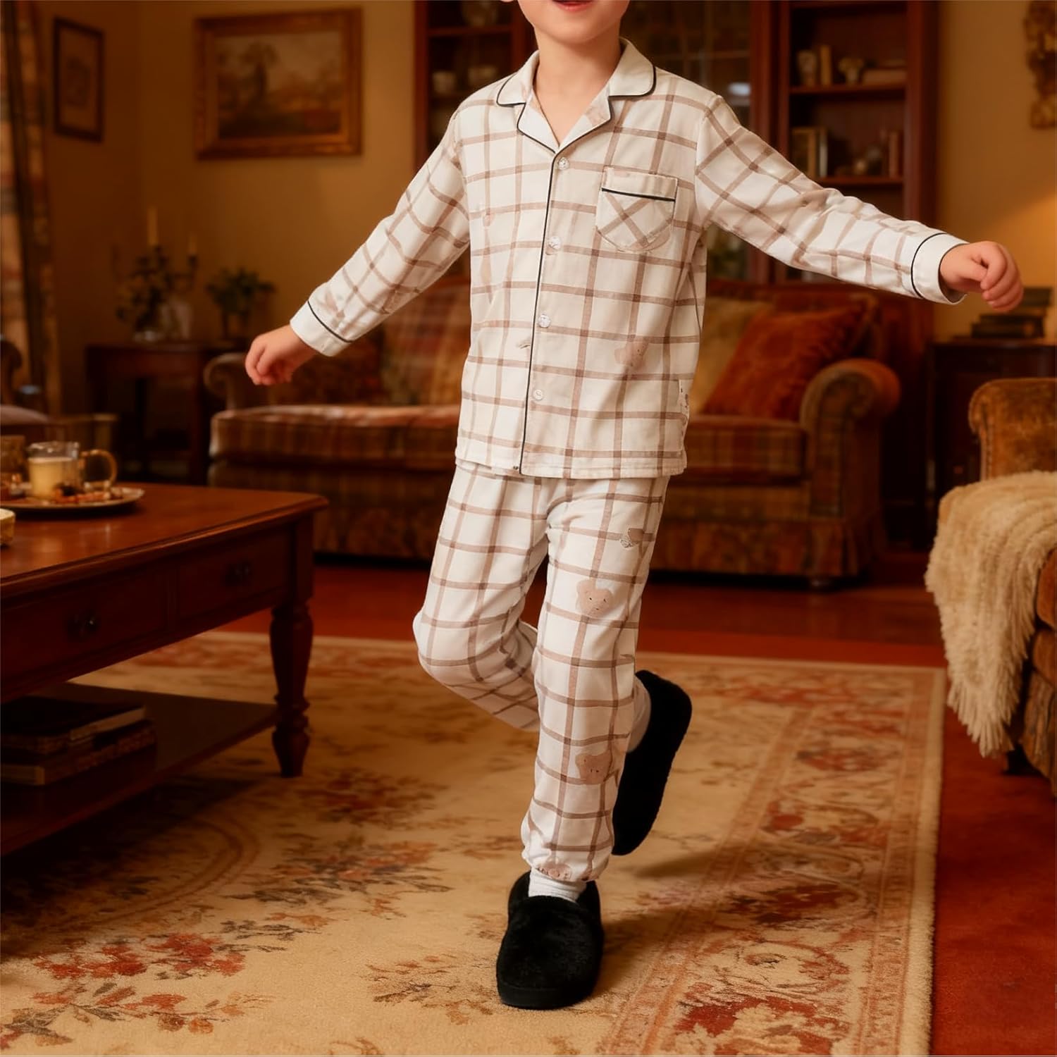 festooning Kids Boys Comfy Warm Indoor House Slippers Fleece Memory Foam Shoes - Image 2