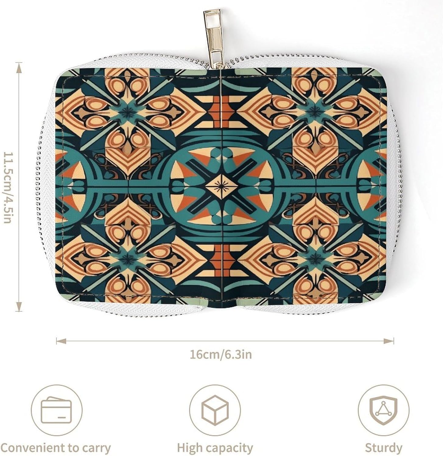 Leather Card Organizer Case Card Wallet Credit Card Holder Dark Orange Grid Printed Zipper Card Cases Holder for Women Men