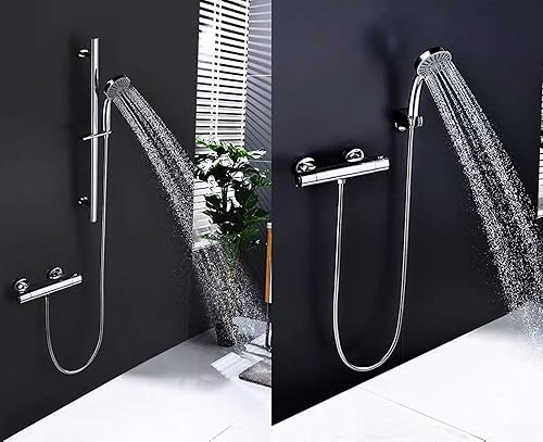 Miniatura 5 de Válvula de ducha termostática de 2 manijas para montaje en pared, plomería estándar de EE. UU., válvula mezcladora de ducha expuesta con mezclador