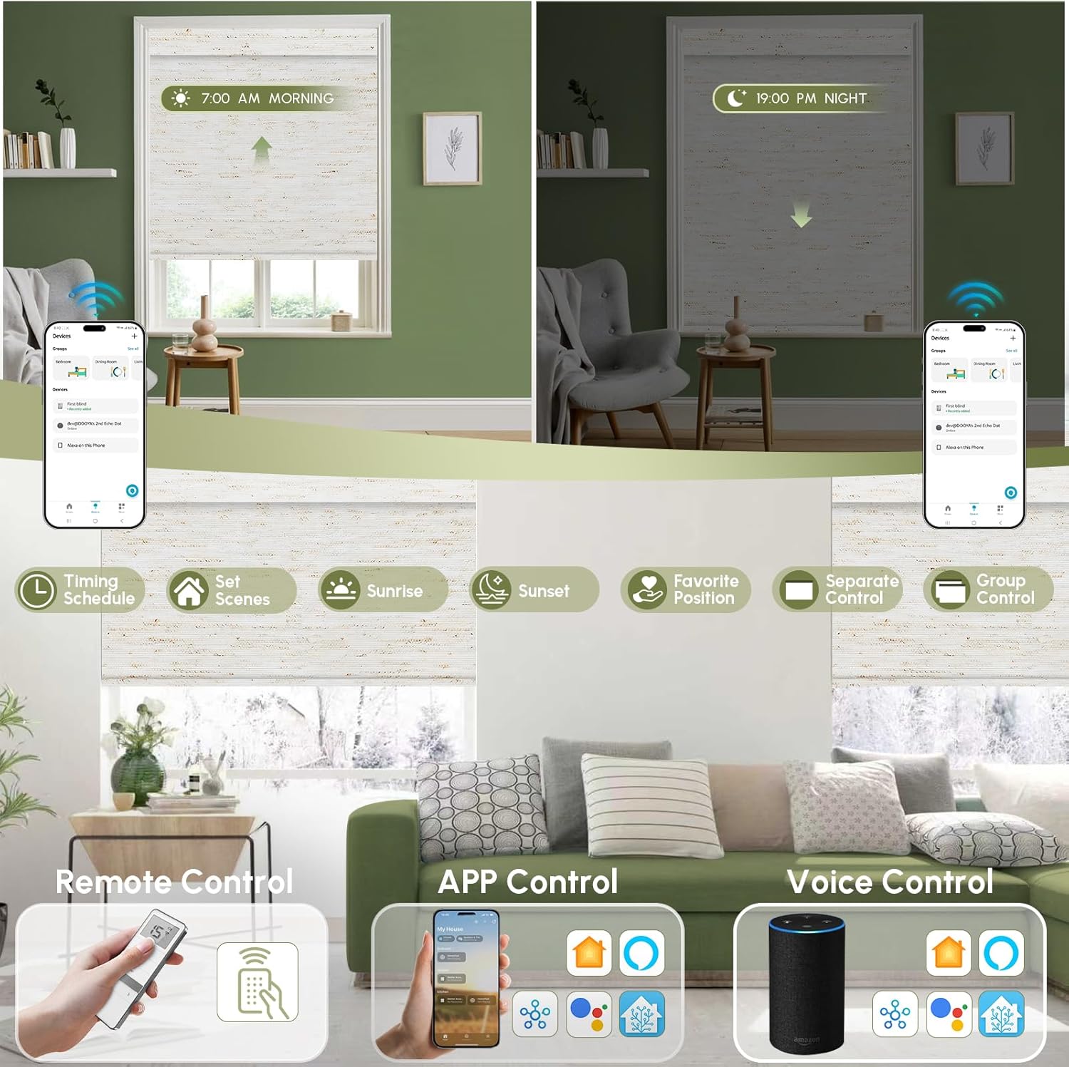 finetell motorized blinds with remote, 100% blackout roller shades compatible with alexa,apple homekit,google home app and voice control, customized electric blinds (100% blackout linen white)