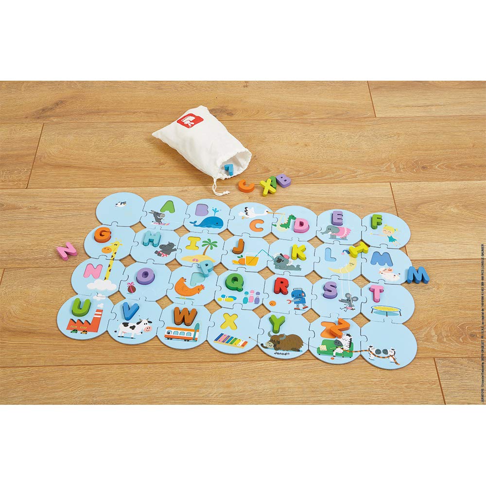 Janod - Alphabet Puzzle 54 Wooden Pieces - Early Learning Toy - Learning the Alphabet and Writing - Poster included - From 3 Years, J02707 - Image 2