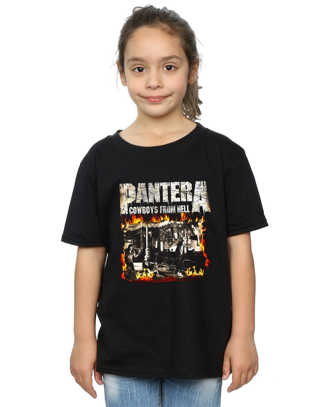 Absolute Cult Girls Black Pantera Cowboy From Hell T-Shirt 5-6 Years