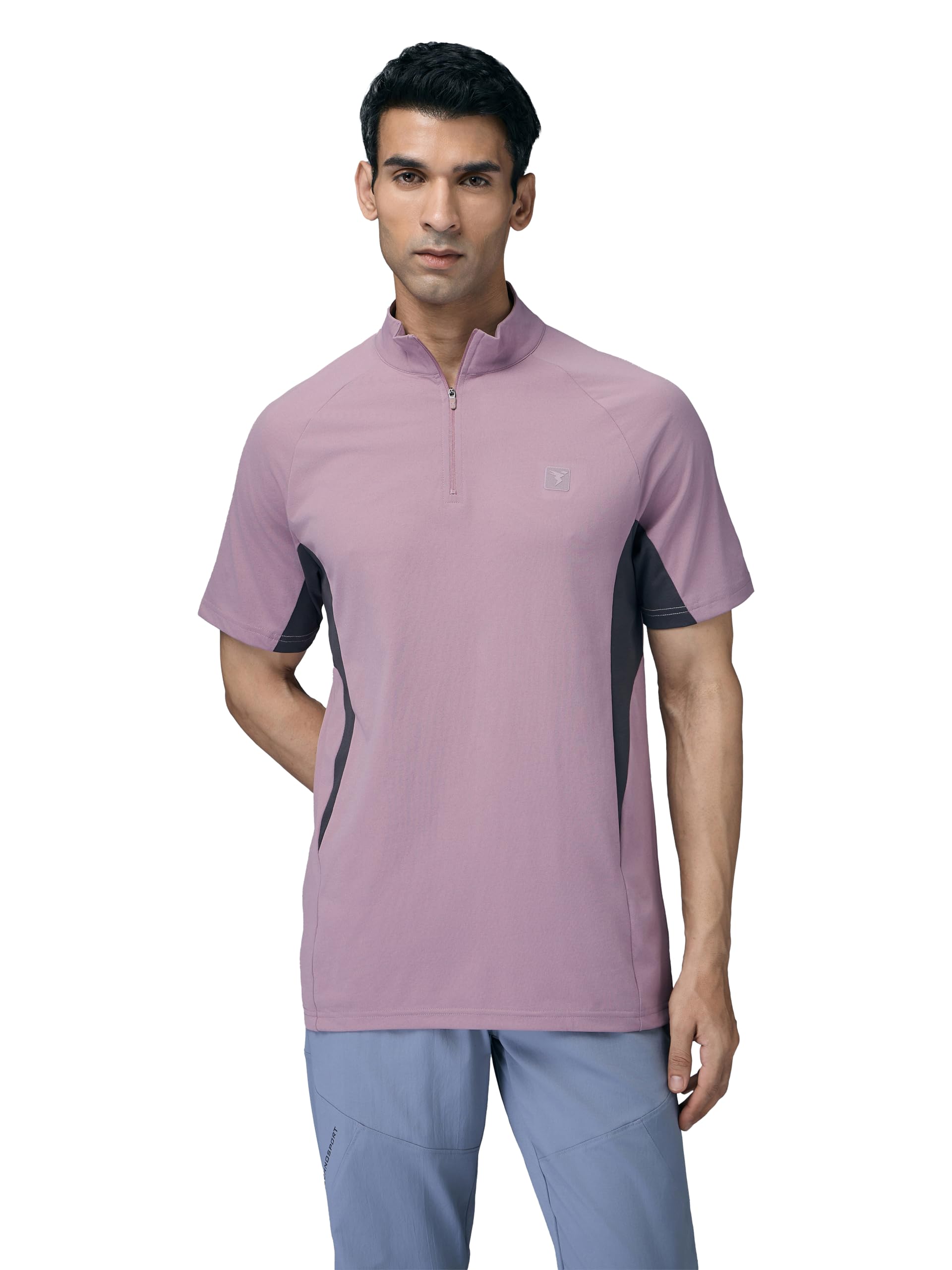 Men's Slim Fit Color Block High Neck Half Sleeve Cotflex T-Shirt for Gym, Fitness & Regular Use-image-18