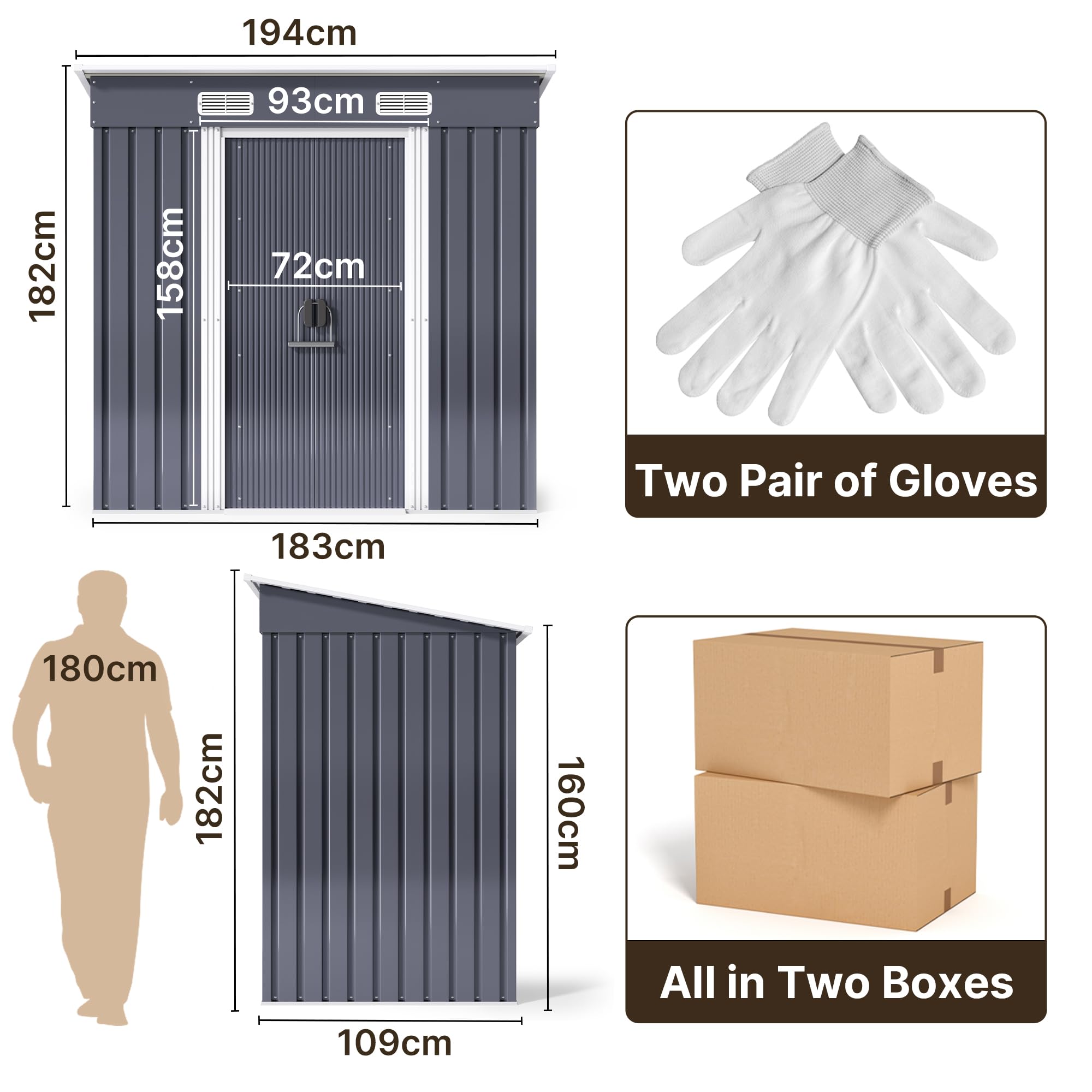 Xbro Casetta da Giardino in Metallo 2.11m² con Tetto Spiovente e Porta Scorrevole 183x109x182 cm