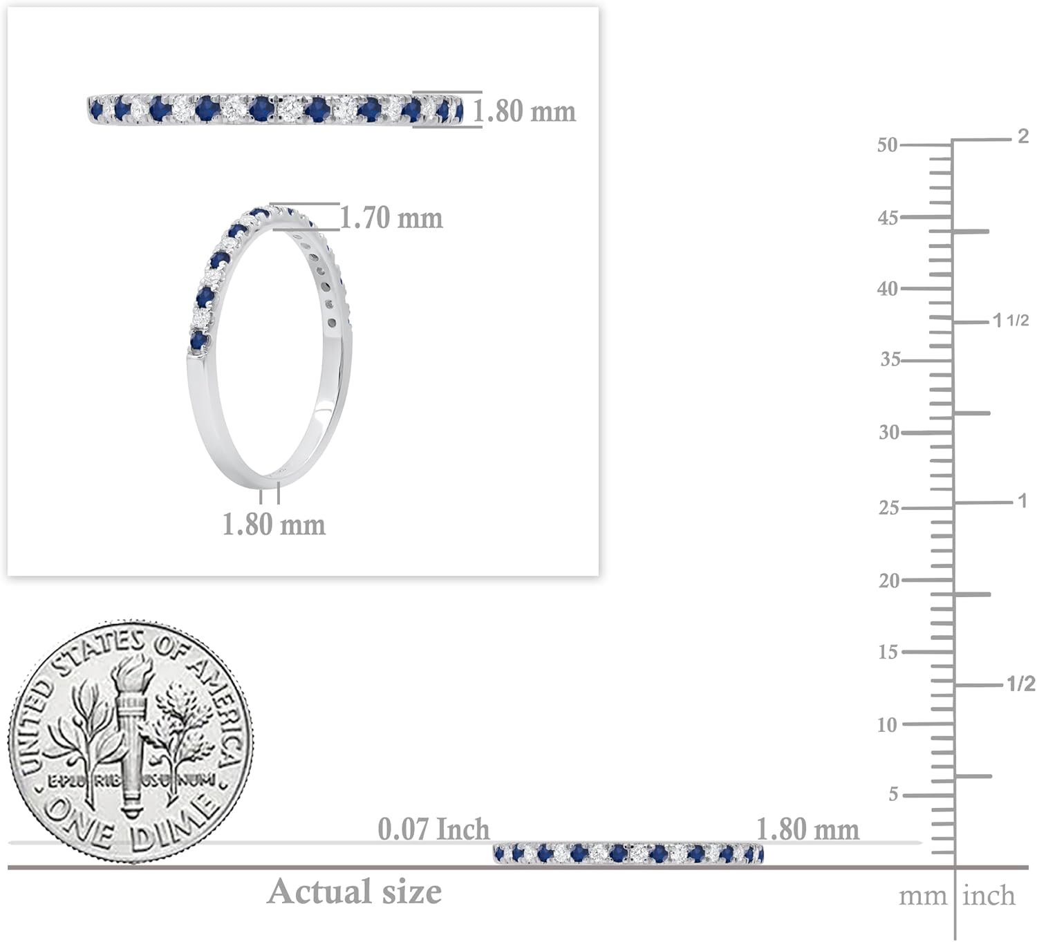 Dazzlingrock Collection Round Alternate Blue Sapphire & White Diamond Stackable Wedding Band for Women in 925 Sterling Silver