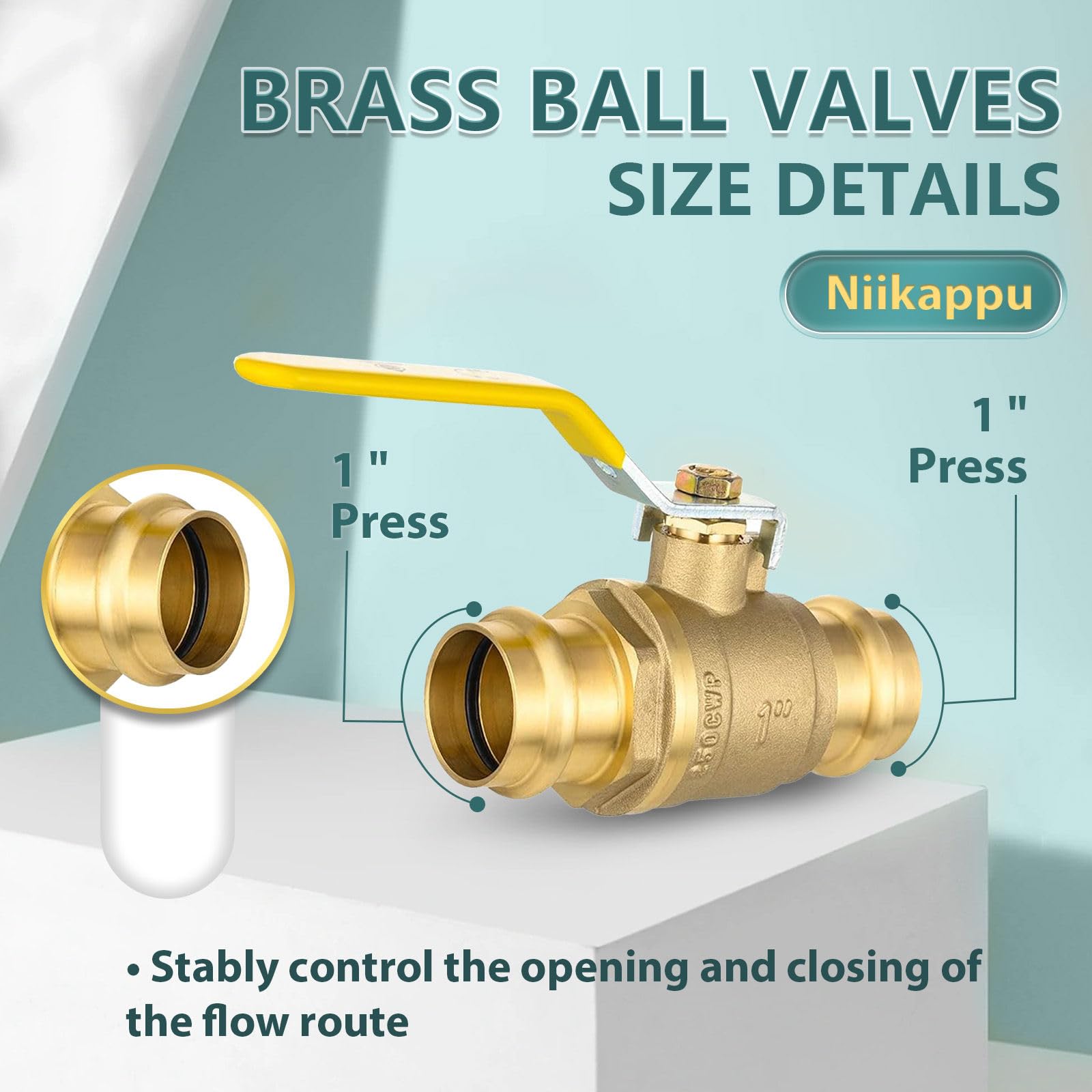 Valvola a sfera a pressione da 1", confezione da 5 valvole di intercettazione con O-ring in EPDM, valvola a sfera di chiusura a quarto di giro in ottone per acqua calda e fredda, certificata