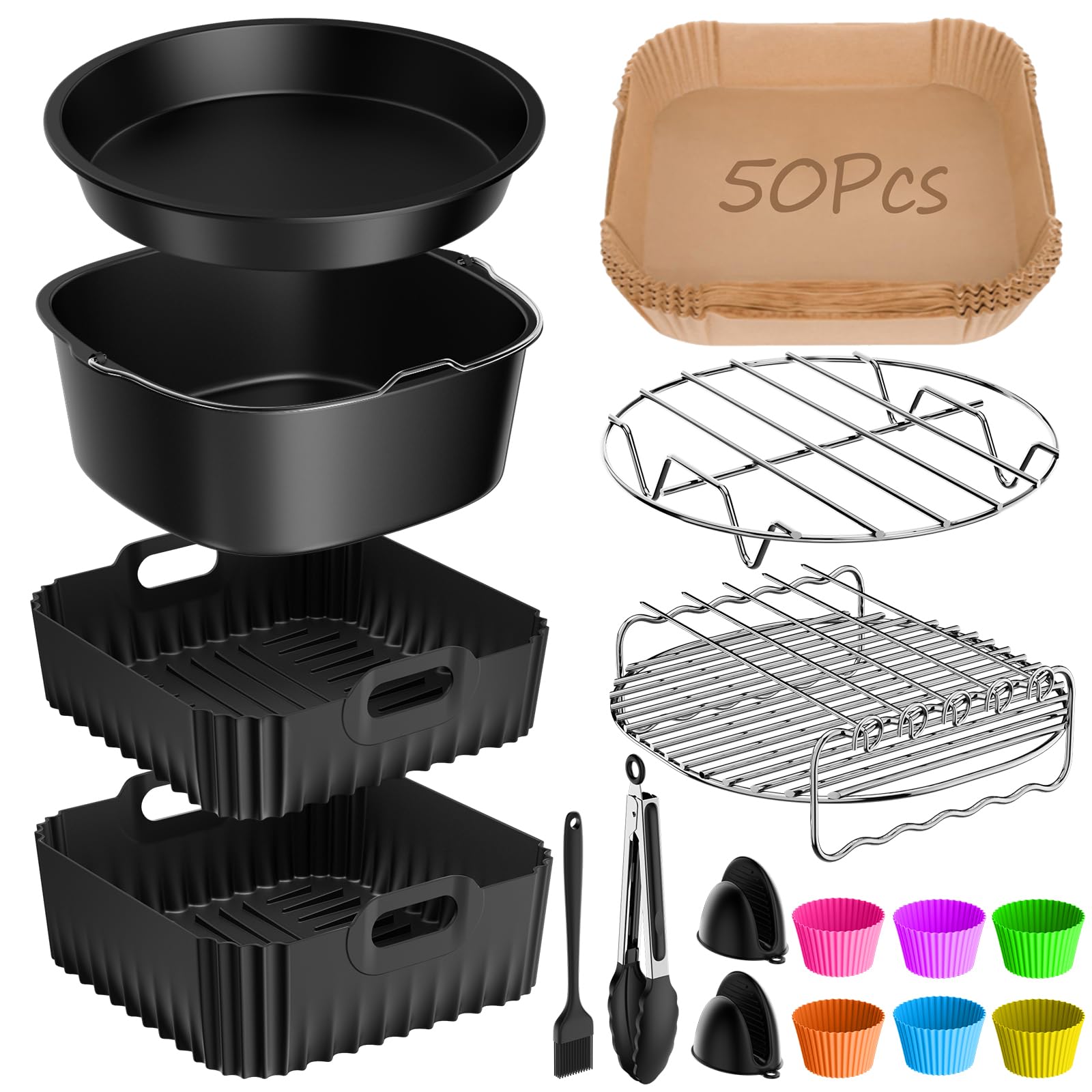 17-Teiliges Heißluftfritteuse Zubehör für COSORI Turbo Tower Pro Smart 10,8L Double Stack Airfryer,BPA-frei Airfryer Silikonform Zubehör für COSORI Turbo Tower 6,5L/4,3L Air Fryer Silikon Einsatz