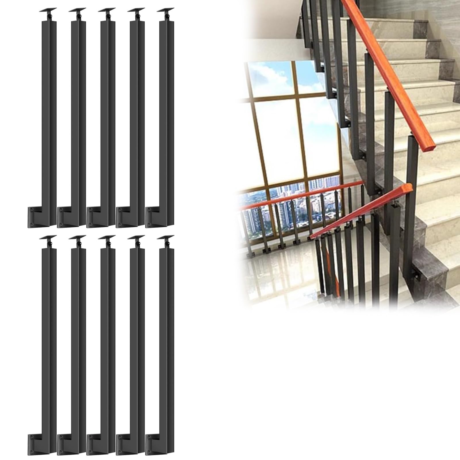 Kits de garde-corps d'escalier robustes avec 10 poteaux noirs de 90 cm pour sécuriser vos marches