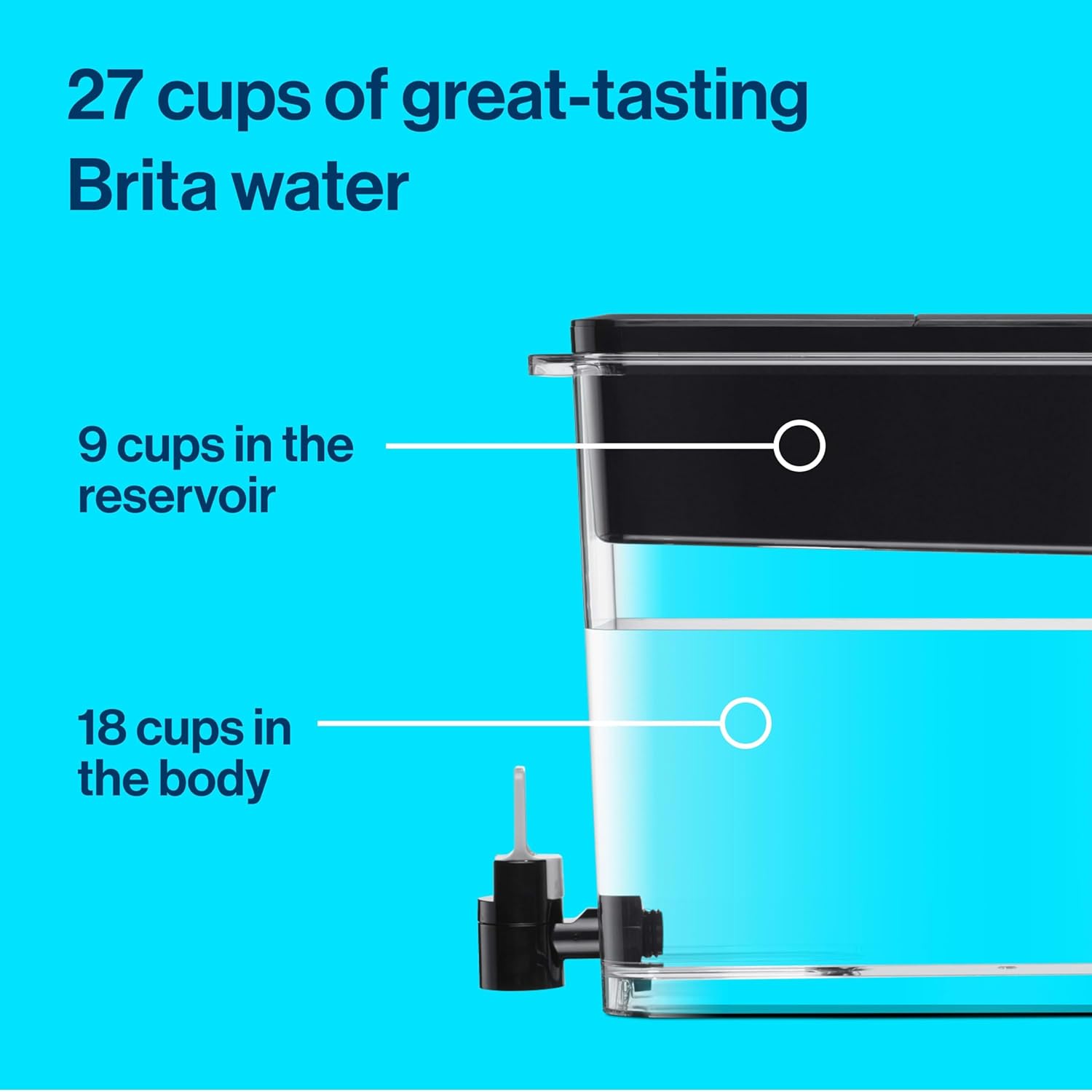 Brita Extra Large 27 Cup Filtered Water Dispenser with 1 Standard Filter, BPA Free – UltraMax, Black - Image 3
