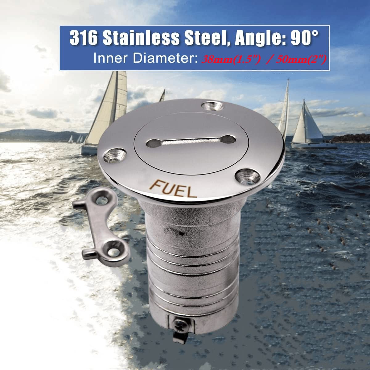 Bouchon de remplissage de pont de carburant pour bateau, 50 mm, en acier inoxydable 316 SS surface polie, bouchon et chaîne pour bateau, caravane, camping-car, yacht Bouchon de remplissage de pont de carburant pour bateau, 50 mm, en acier inoxydable 316 SS surface polie, bouchon et chaîne pour bateau, caravane, camping-car, yacht