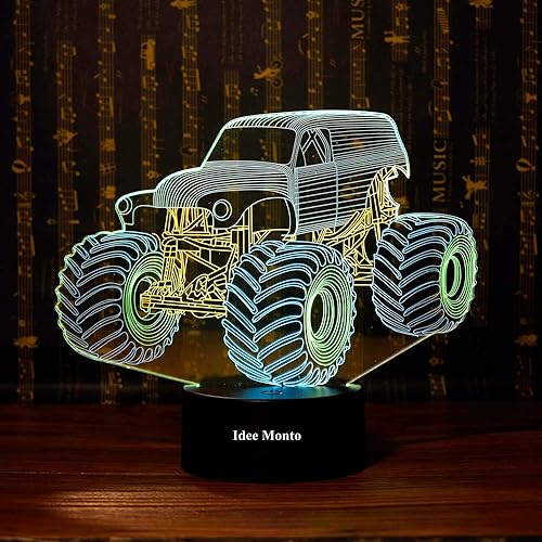 Miniatura 7 de Luz de noche para niños luz de noche para niños lámpara 3D Monster Truck Juguetes luz nocturna Smart Touch 4 Color LED niños decoración lámparas