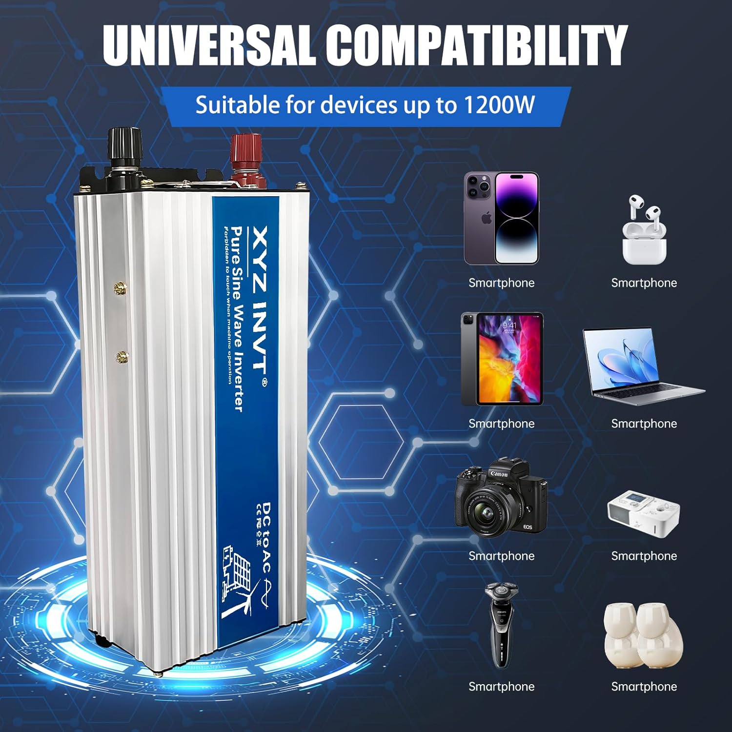 1000W Pure Sine Wave Inverter DC 36V to AC 110V 120V, 2000W Peak Power Inverter with 2 AC Outlets and LED Display for Car, Truck, Solar, Home Off Grid Over 90% Efficiency