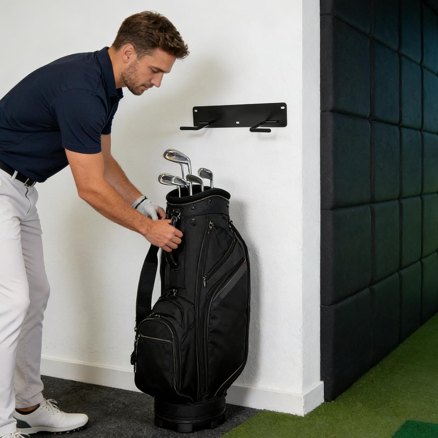 Golf Bag Holder for Garage | Metal Heavy-Duty | Garage Wall Golf Bag Holder - for Living Room Corridor Apartment Men Women Professionals Enthusiasts Players