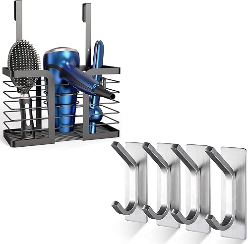 YIGII Soporte para secador de pelo + gancho para toallasganchos adhesivos