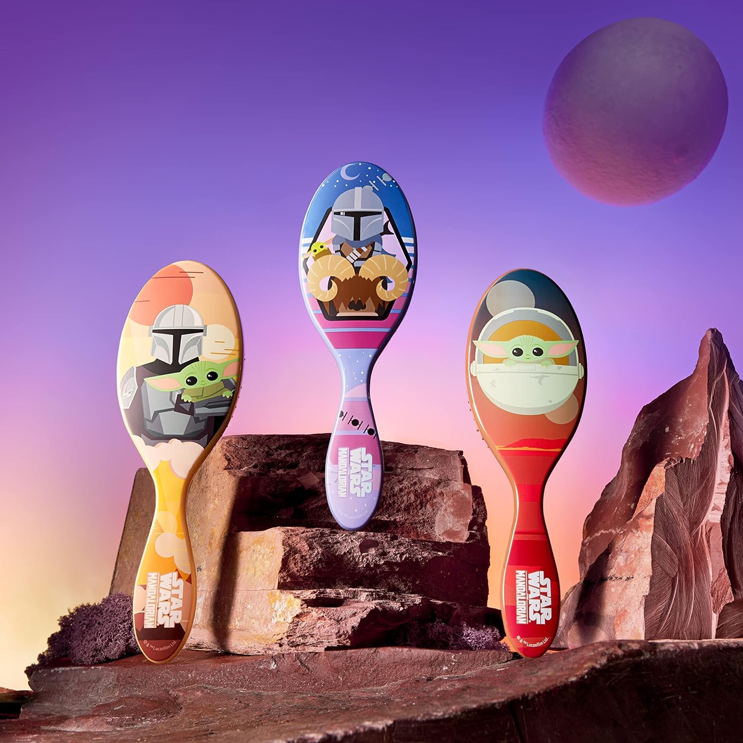 Wet Brush Original Detangler Limited Edition Disney Mandalorian 3-pack Hair Brush Set for All Hair Types featuring Grogu & Mando