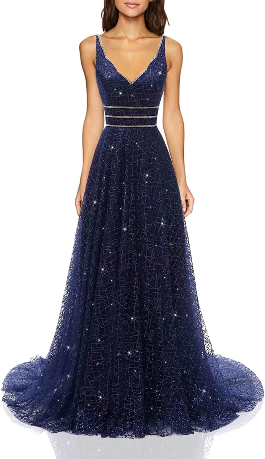 RJOAM Women's Long Deep V-Neck&Back Evening Gown