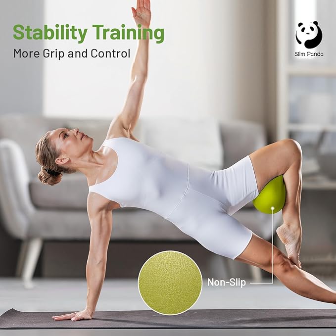 The Slim Panda Pilates Ball is a versatile fitness accessory designed to enhance various workout routines, including yoga, core workouts, strength training, and general home gym exercises. Measuring 9 inches in diameter, this small exercise ball is compact yet highly effective in targeting and strengthening core muscles, improving balance, and increasing flexibility. Its non-slip surface ensures improved grip and stability during exercises, providing a safe and efficient workout experience.