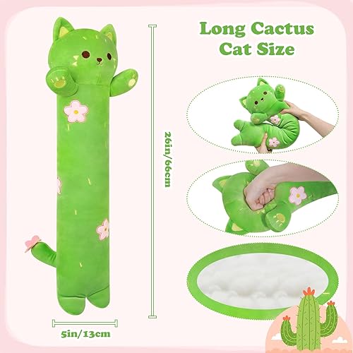 Miniatura 2 de Prewplam Almohada larga de felpa con forma de gato, almohada de felpa de gato de 24 pulgadas, peluche largo Kawaii, peluche largo de gato, juguete