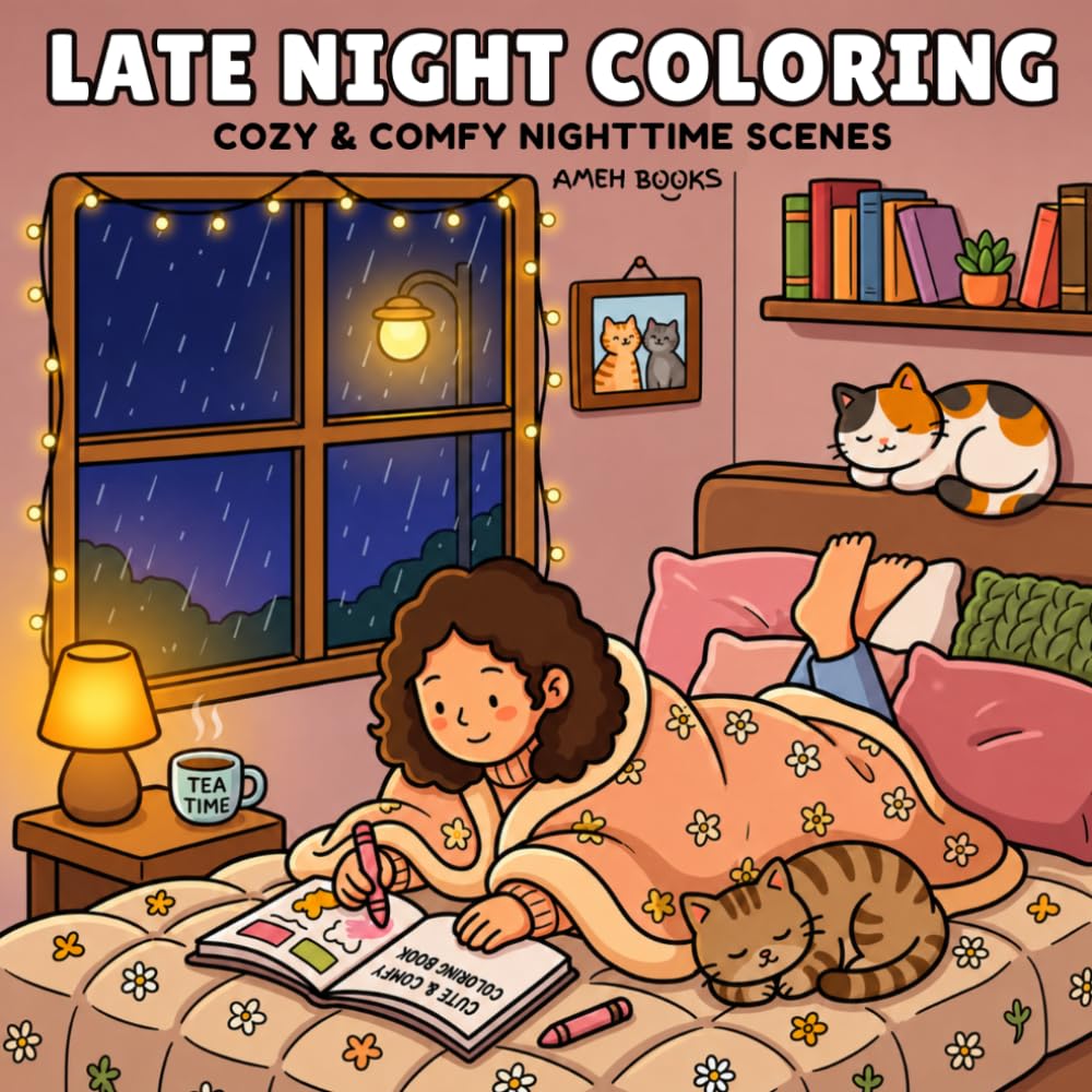 Late Night Coloring Book for Adults and Teens Featuring Cozy & Cute Nighttime Scenes for Relaxation (Cozy Corners Coloring Books)