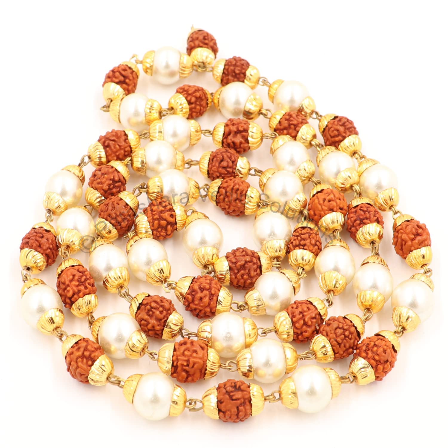 ARKAM Rudraksh Pearl Mala/Natural Rudraksha and Pearl Mala with Gold Metal Capping/Original Rudraksha Pearl Rosary/Rudraksh Moti Mala (Size: 8mm, Beads: 54+1, Length: 32 inches) (B09QLC1135) Amazon Price History, Amazon Price Tracker
